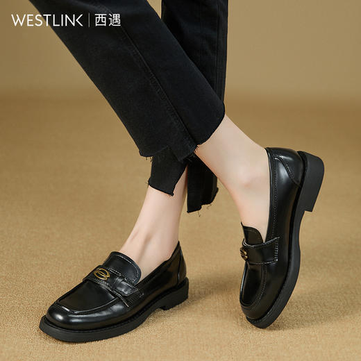 复古英伦风金属饰扣黑色乐福鞋女秋季通勤厚底JK单鞋小皮鞋V1857114 商品图2