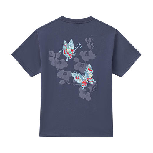 ONIARAI/鬼洗25秋季新品泥棒蓝女款如意蝴蝶绣花落肩短T N840286 商品图4