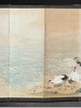 独角鹿西洋古董日本明治时期画师梁古源俊签名出品「浪迎群鹤」主题纸本设色洒金六曲屏风 商品缩略图4