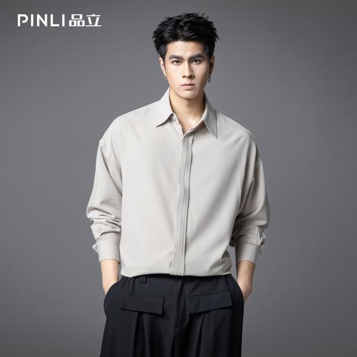 PINLI品立2025秋季新款男士宽松尖领纯色打底长袖衬衫休闲衬衣潮GD253113066 商品图3