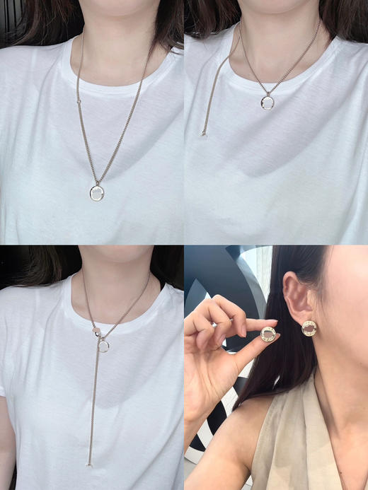 826-2 真香老渠道 25A 金币耳钉 双C晶钻 字母金币耳环 可调节长项链 商品图0