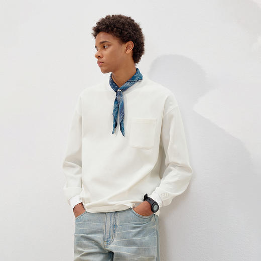 714street冰皮凉感抗菌华夫格长袖上衣2025秋季潮牌抗皱口袋T恤男 商品图0