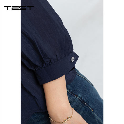 秋上新职场休闲风藏蓝色纽扣装饰收腰小衫1253061 商品图4