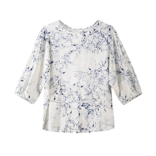 丁摩新款上新复古印花短袖圆领真丝衬衫时髦两穿百搭上衣AL3653 商品图4