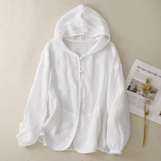 雀说轻薄棉麻刺绣防晒衣短外套女夏季纯色百搭长袖空调衫拉链连帽上衣AL8298 商品图2