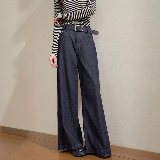 西遇宽松直筒加绒牛仔裤女秋季新款复古黑色水洗高腰阔腿裤子Y0051273/H0055371 商品图0