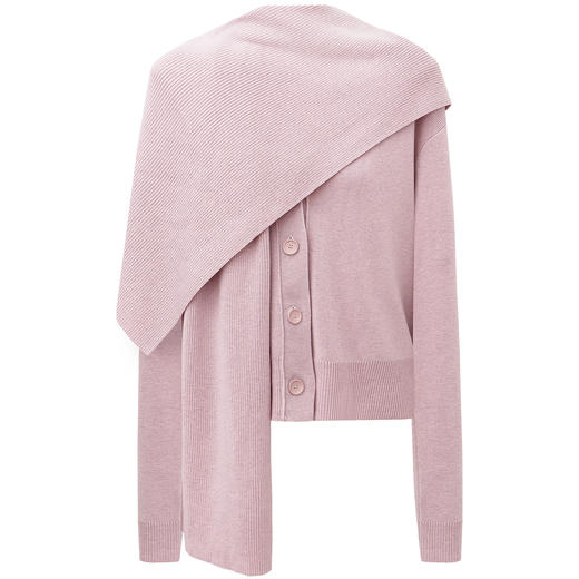 SELFWHO绵羊毛混纺一体式围巾领针织开衫女2025秋季新款宽松毛衣 商品图4