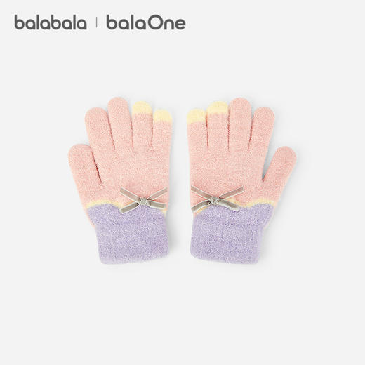 巴拉巴拉balaOne儿童手套女童五指撞色蝴蝶结2025年新款舒适保暖 商品图2