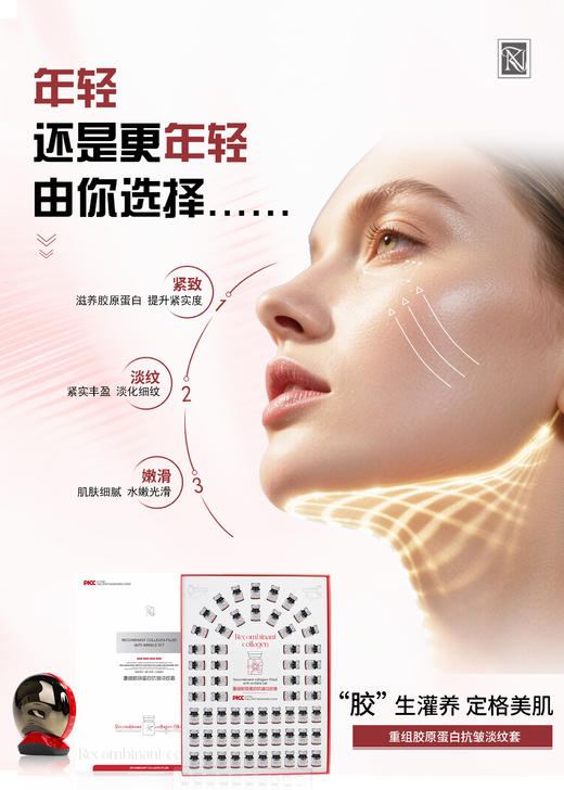 RN-重组胶原蛋白抗皱淡纹套(30对装)精华液30支*5ml +胶原冻干丝30mg*30支 面部套 抗衰 商品图2