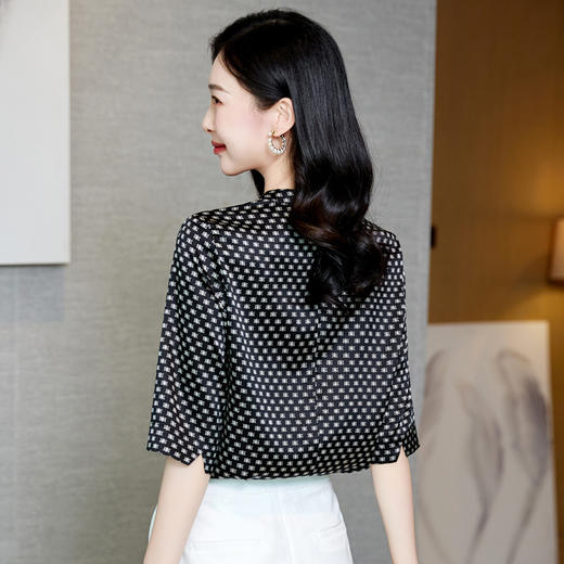 丁摩 真丝中袖衬衫女夏季新款优雅上衣休闲风桑蚕丝衬衫5ZF-3598 商品图1
