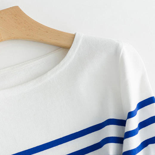 百媚生 出口日单厚实新疆棉一字圆领条纹长袖T恤Z3702 商品图1