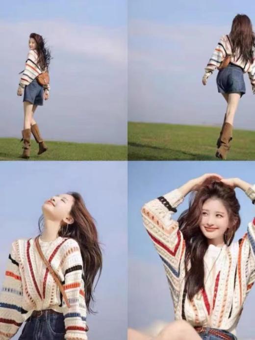 【孤品捡漏】G30镂空彩条拼色白色短款针织毛衫-喜出 商品图1