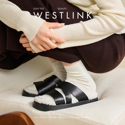 西遇一脚蹬毛毛鞋女新款秋冬法式百搭保暖棉拖厚底外穿拖鞋V1857062 商品图3