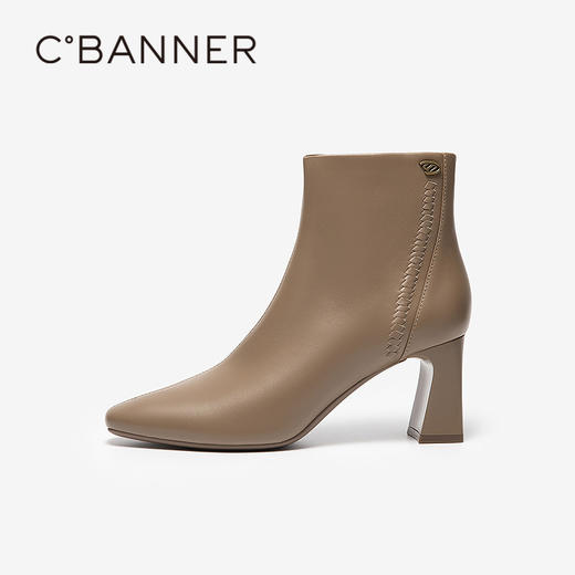 【静音系列】千百度通勤粗高跟时装靴女羊皮加绒短靴A25577234 商品图2