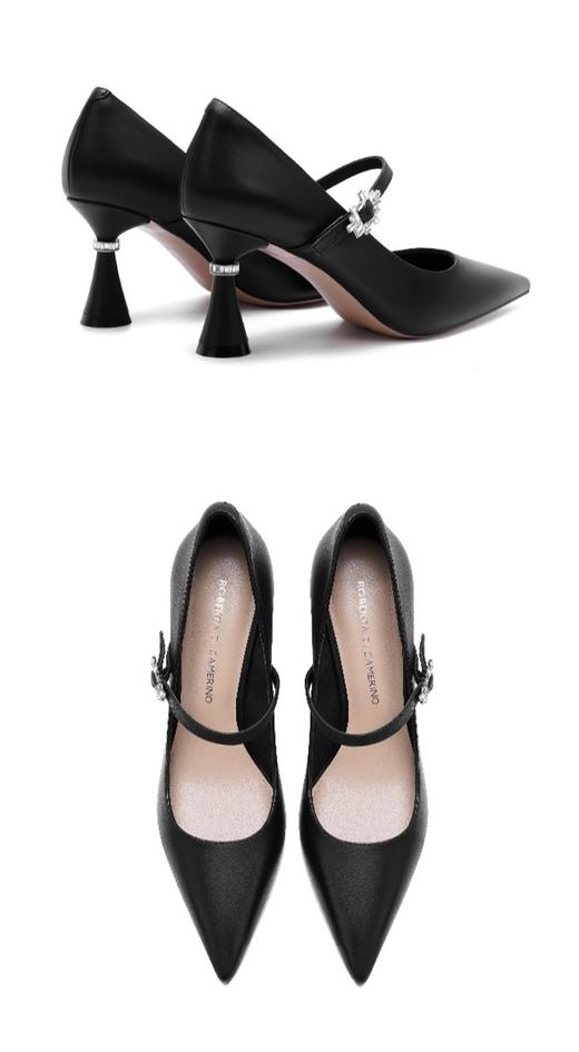 诺贝达浅口单鞋尖头一字带气质婚礼晚宴百搭法式高跟鞋 商品图3