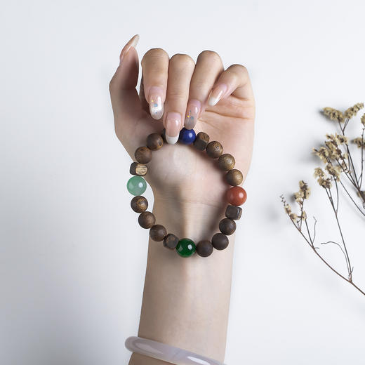 xy0570沉香+南红碧玉青金石非洲翠多宝手串 商品图7