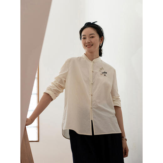 牧衣游原创 汉麻棉手工刺绣衬衫通勤百搭宽松白色文艺衬衣 隐衫 商品图1