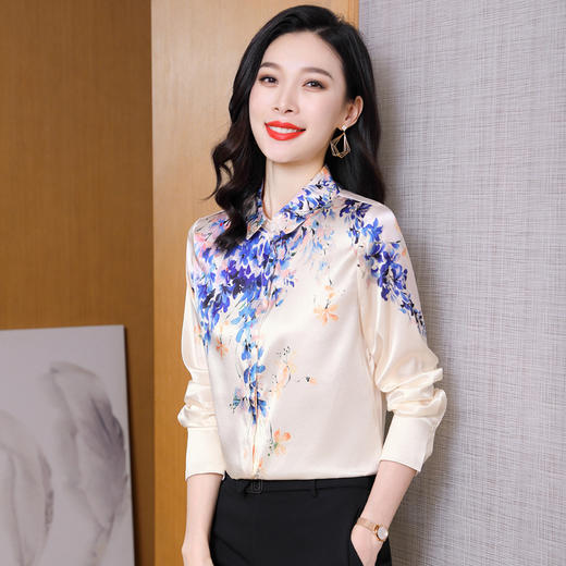 丁摩重磅真丝衬衫女长袖高端桑蚕丝新款印花时尚气质AL3551 商品图3