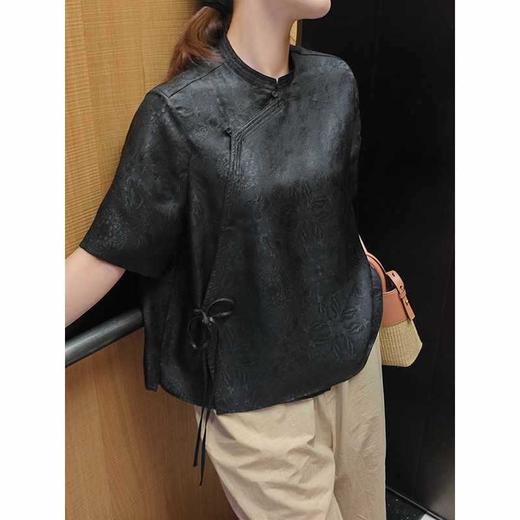 丁摩 夏季新款香云纱桑蚕丝上衣真丝花萝新中式女装衬衫女小衫5ZF-702 商品图3