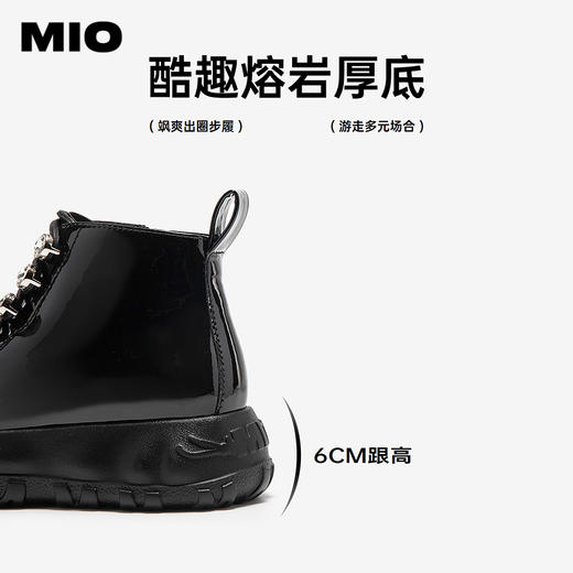 MIO米奥马丁靴圆头厚底钻饰绑带纯黑短筒时尚女靴M255653108 商品图4