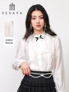 3楼FEXATA服饰(新百)  蕾丝钻饰蝴蝶结衬衫