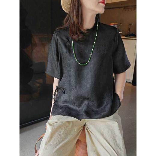 丁摩 夏季新款香云纱桑蚕丝上衣真丝花萝新中式女装衬衫女小衫5ZF-702 商品图0