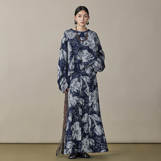 【林栖设计小店】【草木丹宁】（现货）卫衣优雅印花宽松显瘦2025秋季新款牛仔上衣1953103 商品图1