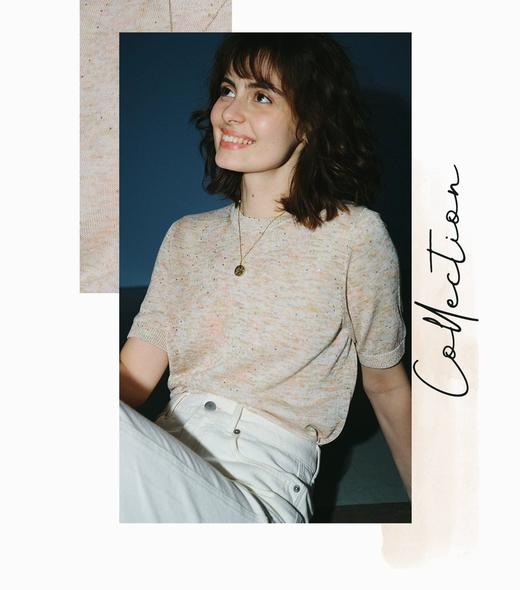 春秋新品康宝莱珠片纱亚麻棉镂空亮片上衣 商品图3