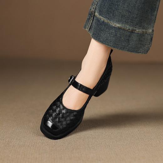【预售5天】舒适厚底编织小皮鞋，真皮方头浅口单鞋粗跟高跟玛丽珍鞋ZYY&A1321 商品图4