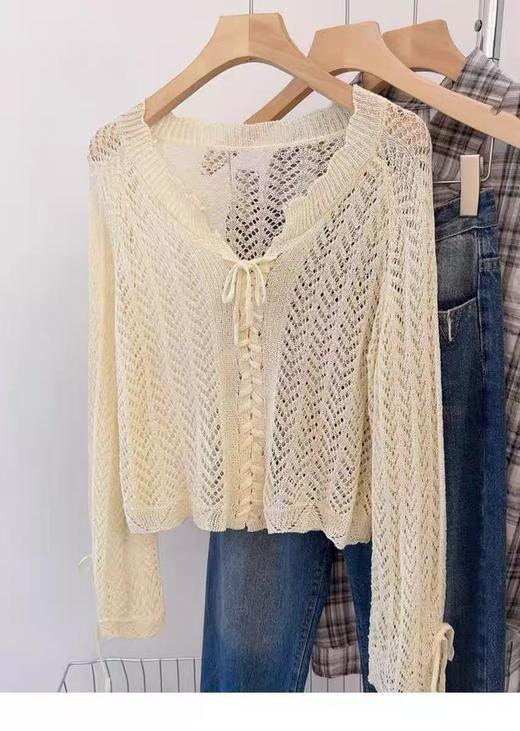 【孤品捡漏】G23浅黄编织系带镂空针织衫-喜出 商品图1