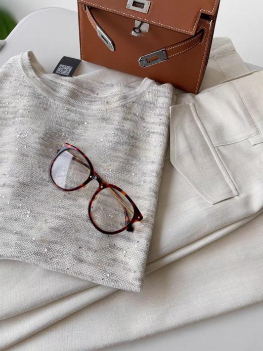 春秋新品康宝莱珠片纱亚麻棉镂空亮片上衣 商品图7