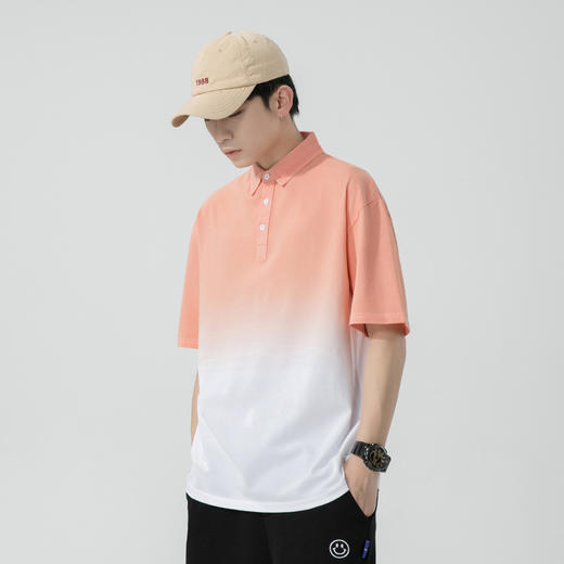 红览 男士短袖polo衫灰色渐变丝光棉翻领t恤81051 商品图2