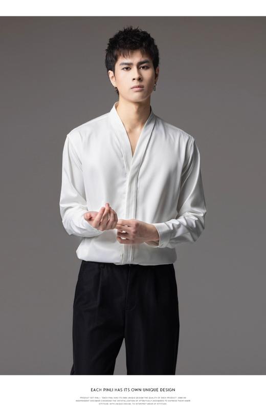 PINLI品立2025秋季新款V领纯色休闲长袖衬衫雅痞风垂感衬衣男上衣GD253113045 商品图4