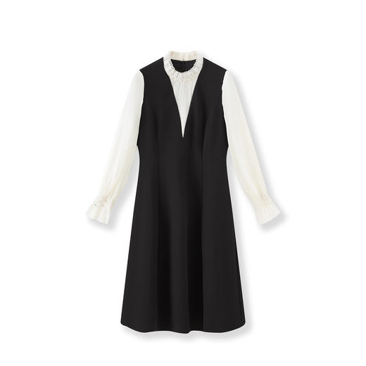 「高货wl」全新升级【铂金会员367/天猫489/差价122】(43346)洛诗琳轻奢假两件连衣裙2025秋季优雅通勤收腰显瘦裙子女 商品图4