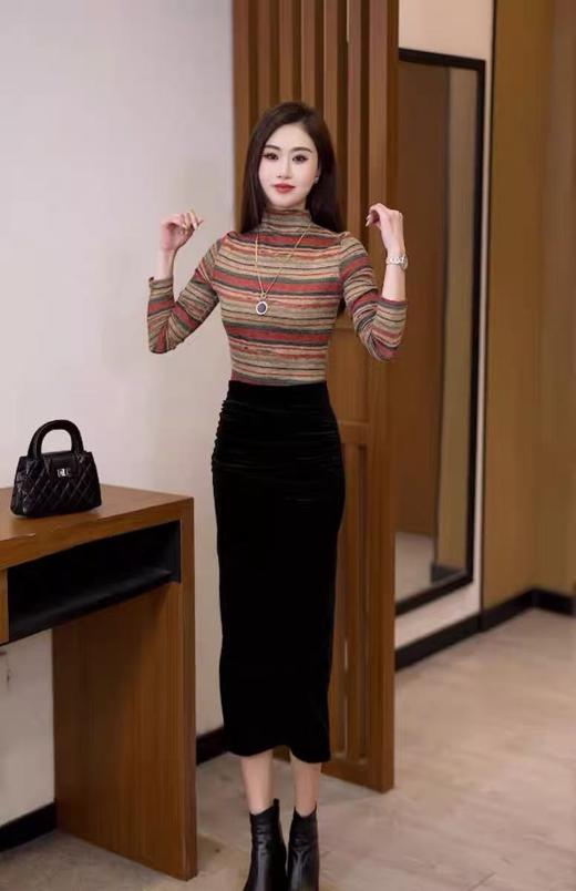 【孤品捡漏】G31半高领彩条长袖打底衫-喜出 商品图2