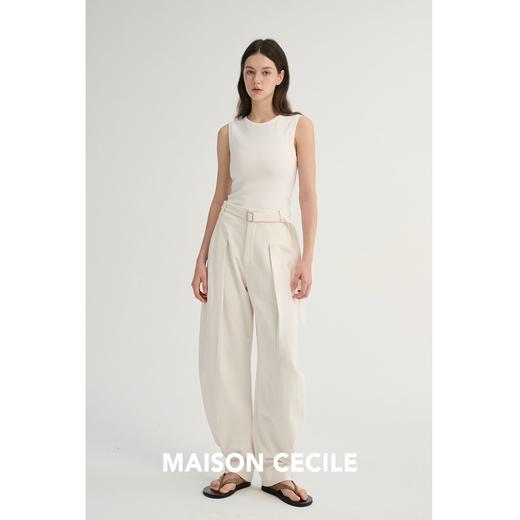 MAISON CECILE 三色/松弛感亚麻肌理遮肉显瘦弧形弯刀裤 商品图2