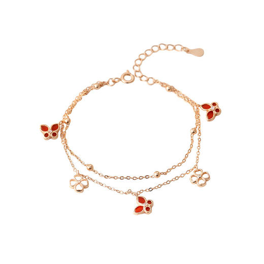 【预售3天】原创四叶草蝴蝶手链女纯银森系时尚夏季小清新网红双层手环手饰品A000985M 商品图4