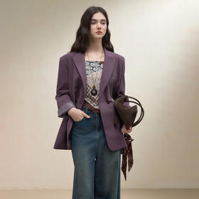 西遇气质高级感紫色正肩通勤西装外套女秋季廓形百搭休闲西服V2951190
