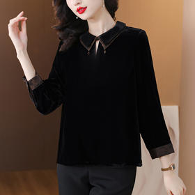 A9631真丝绒上衣女2023新款高端大码真丝丝绒品牌金丝绒高贵洋气