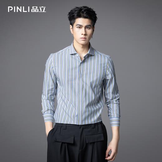 PINLI品立2025秋季新款男条纹方领打底长袖衬衫衬衣潮GD253113054 商品图2