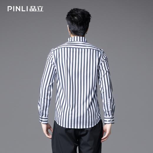 PINLI品立2025秋季新款修身尖领条纹长袖衬衫男商务休闲打底衬衣GD253113059 商品图4