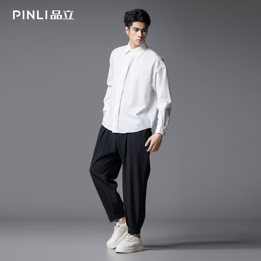 PINLI品立2025秋季新款男士宽松尖领纯色打底长袖衬衫休闲衬衣潮GD253113066 商品图1