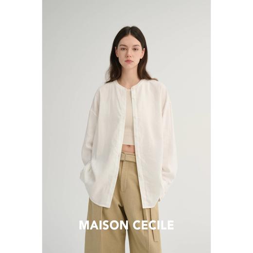 MAISON CECILE 两色/亚麻色织休闲慵懒感松弛落肩长袖衬衫 商品图2