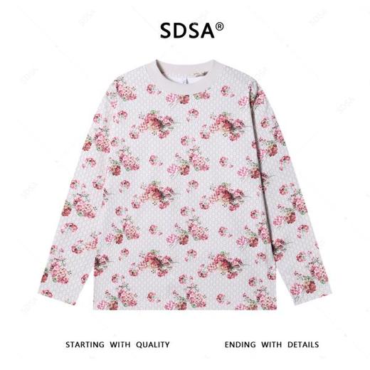 T4693SDSA男士秋冬新款轻奢痞帅男装潮牌植物花卉印花长袖T恤圆领宽松 商品图1