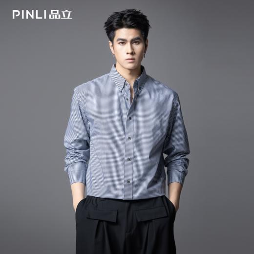 PINLI品立春季新款商务休闲长袖衬衫男扣领尖领格子宽松衬衣GD253113062 商品图3