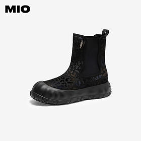 MIO米奥切尔西靴圆头厚底豹纹时装靴复古短靴女靴M255653102