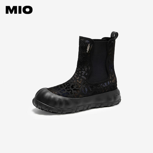 MIO米奥切尔西靴圆头厚底豹纹时装靴复古短靴女靴M255653102 商品图0