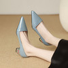 【预售5天】法式复古风粗跟单鞋真皮蓝色尖头水钻高跟鞋春夏时尚中跟单鞋MLS&A1021 商品缩略图2