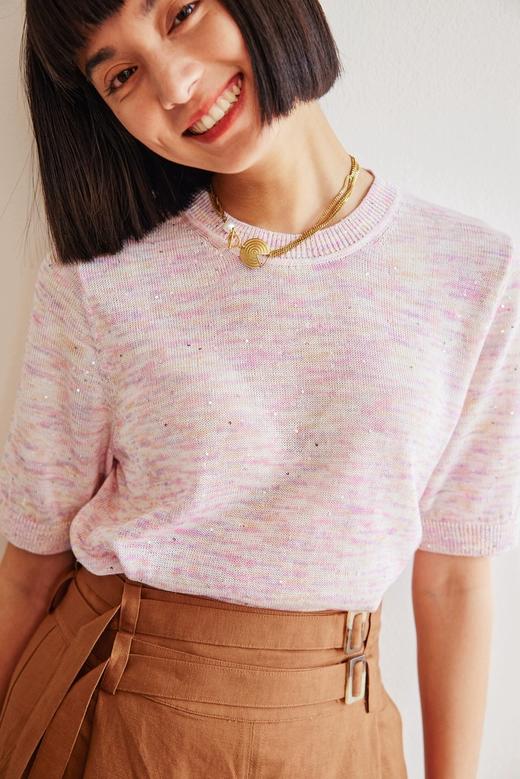 春秋新品康宝莱珠片纱亚麻棉镂空亮片上衣 商品图6