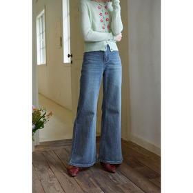 SimpleRetro美式复古做旧水洗微喇牛仔裤女